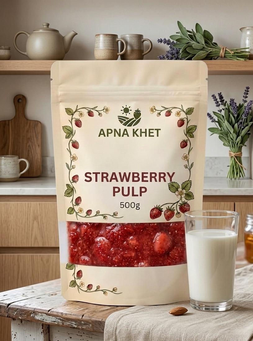 Premium Strawberry Pulp 500g – Fresh & Natural Fruit Puree for Desserts, Shakes, Ice Cream & Baking